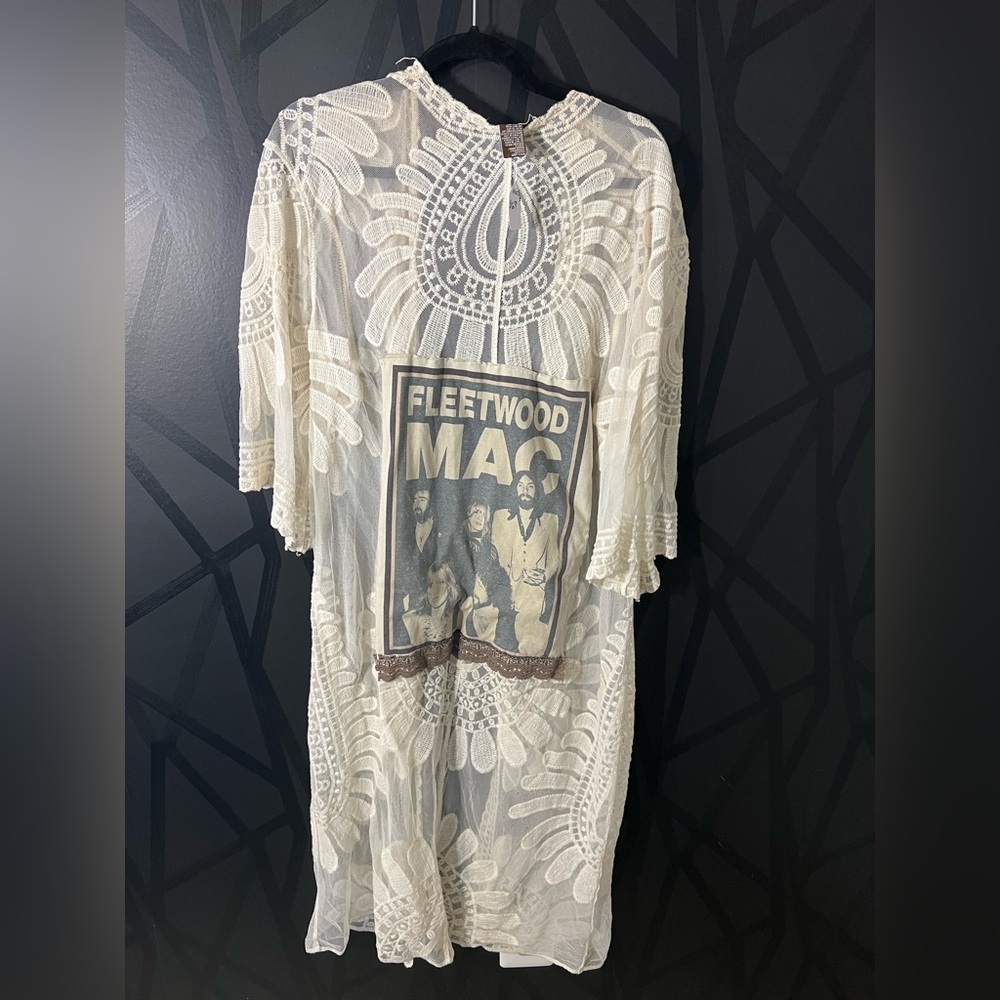 Cream Embroidered Lace Kimono with Vintage Fleetwood Mac shirt sewn on